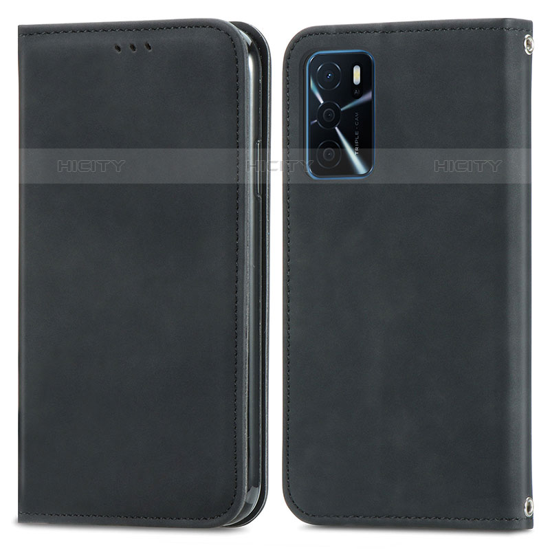 Funda de Cuero Cartera con Soporte Carcasa S04D para Oppo A16s Negro