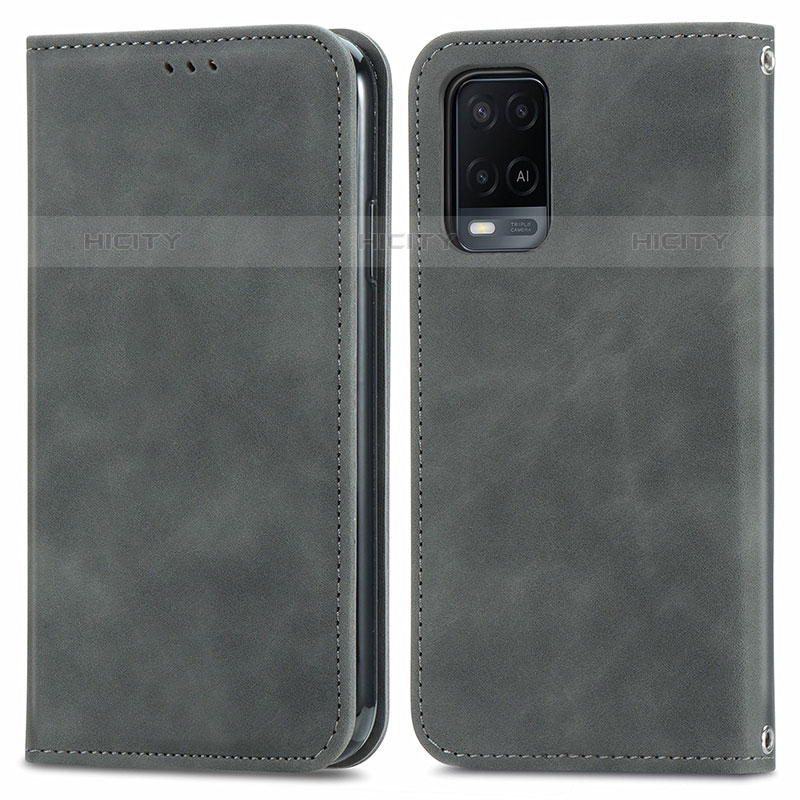 Funda de Cuero Cartera con Soporte Carcasa S04D para Oppo A54 4G Gris