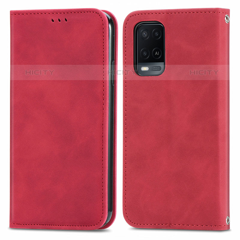 Funda de Cuero Cartera con Soporte Carcasa S04D para Oppo A54 4G Rojo