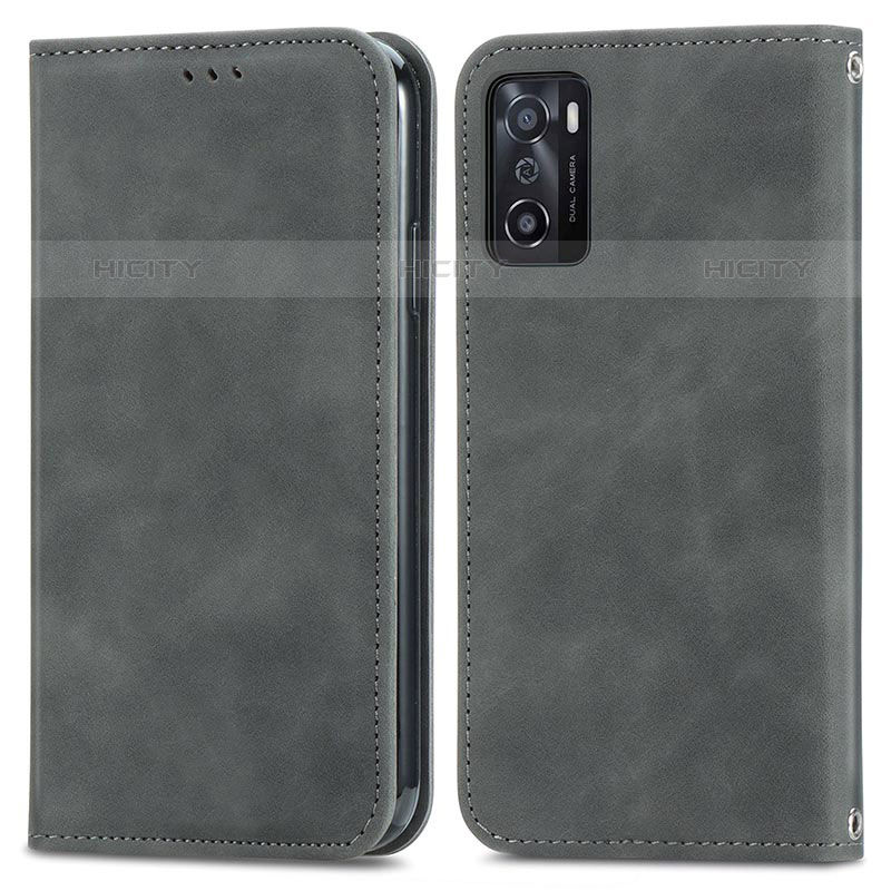 Funda de Cuero Cartera con Soporte Carcasa S04D para Oppo A55S 5G Gris