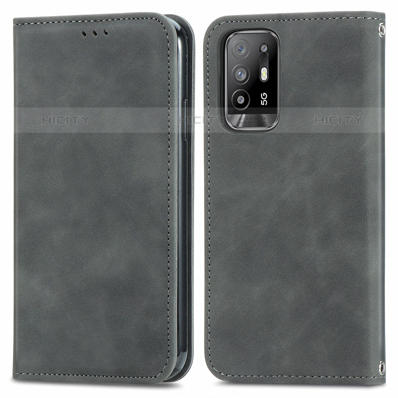 Funda de Cuero Cartera con Soporte Carcasa S04D para Oppo A94 5G Gris