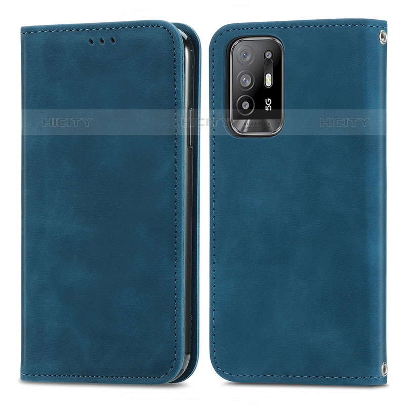 Funda de Cuero Cartera con Soporte Carcasa S04D para Oppo A95 5G Azul