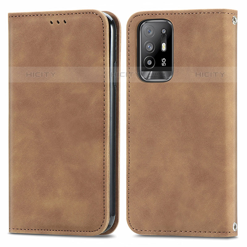 Funda de Cuero Cartera con Soporte Carcasa S04D para Oppo A95 5G Marron