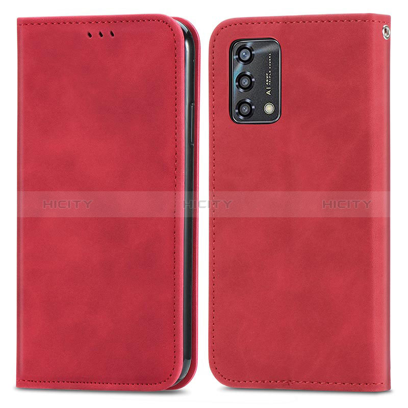 Funda de Cuero Cartera con Soporte Carcasa S04D para Oppo F19 Rojo