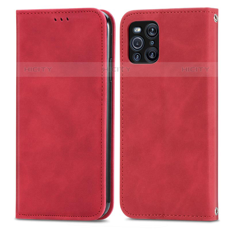 Funda de Cuero Cartera con Soporte Carcasa S04D para Oppo Find X3 Pro 5G Rojo