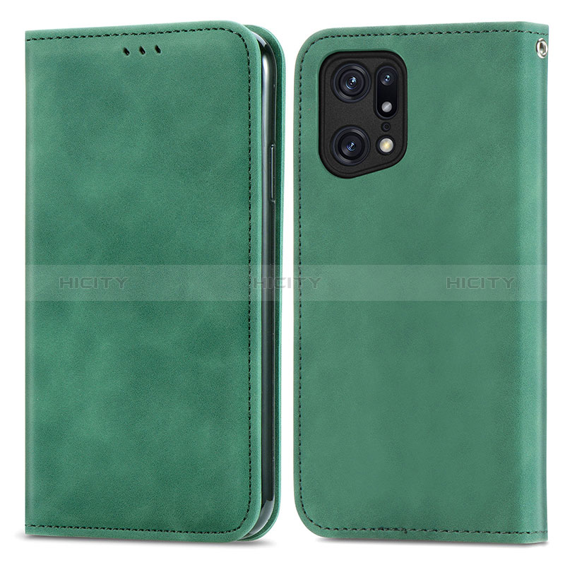 Funda de Cuero Cartera con Soporte Carcasa S04D para Oppo Find X5 5G Verde