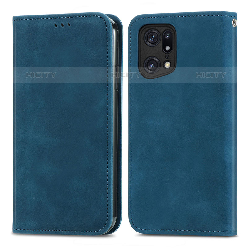 Funda de Cuero Cartera con Soporte Carcasa S04D para Oppo Find X5 Pro 5G Azul