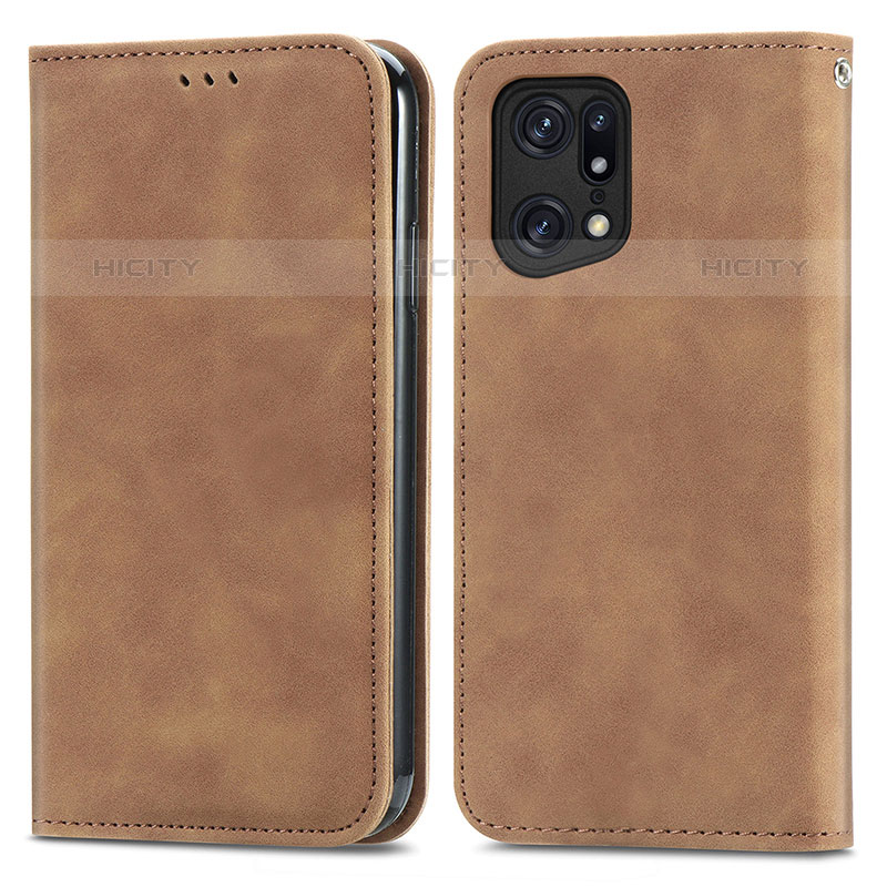 Funda de Cuero Cartera con Soporte Carcasa S04D para Oppo Find X5 Pro 5G Marron