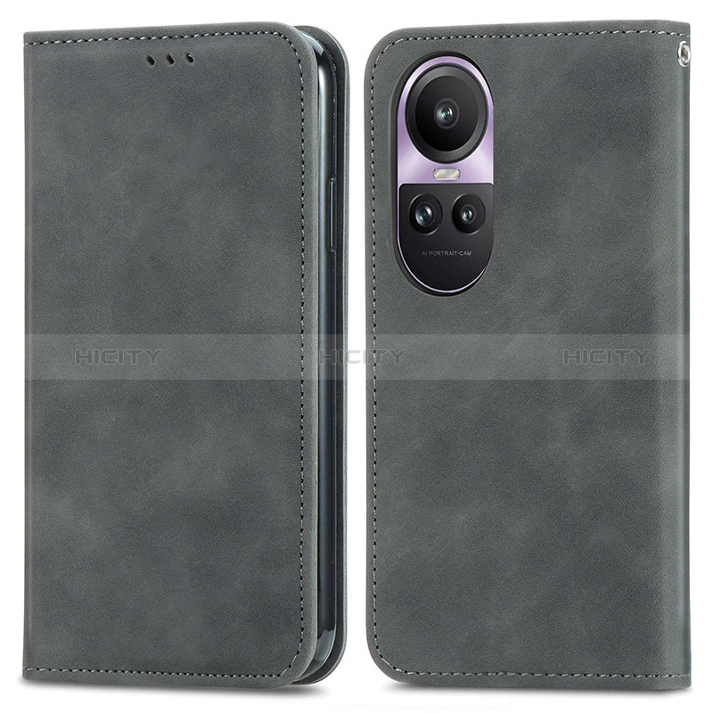 Funda de Cuero Cartera con Soporte Carcasa S04D para Oppo Reno10 Pro 5G Gris