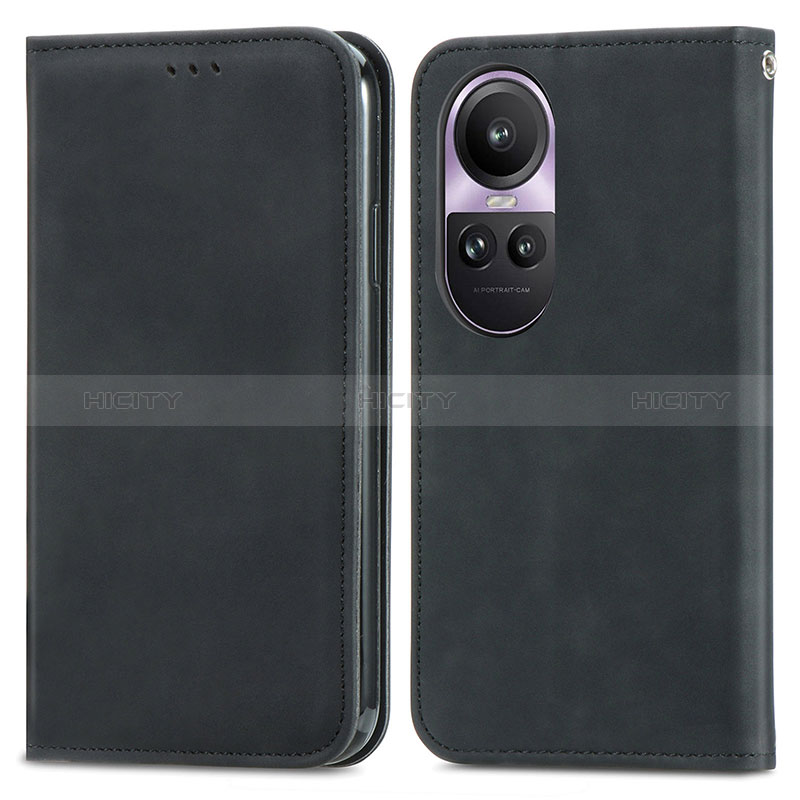 Funda de Cuero Cartera con Soporte Carcasa S04D para Oppo Reno10 Pro 5G Negro