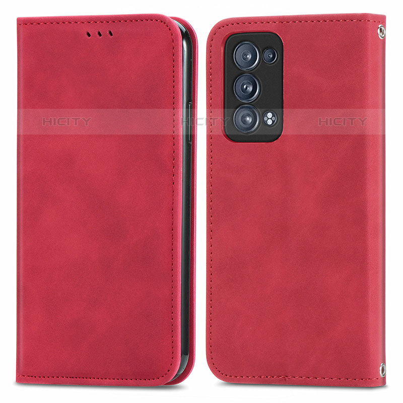 Funda de Cuero Cartera con Soporte Carcasa S04D para Oppo Reno6 Pro+ Plus 5G Rojo