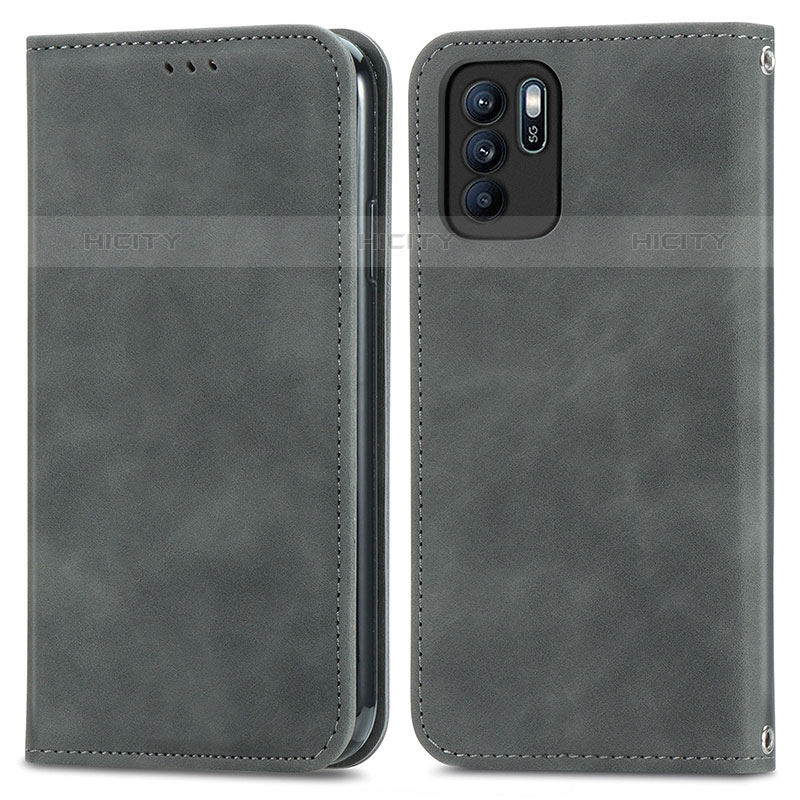 Funda de Cuero Cartera con Soporte Carcasa S04D para Oppo Reno6 Z 5G Gris