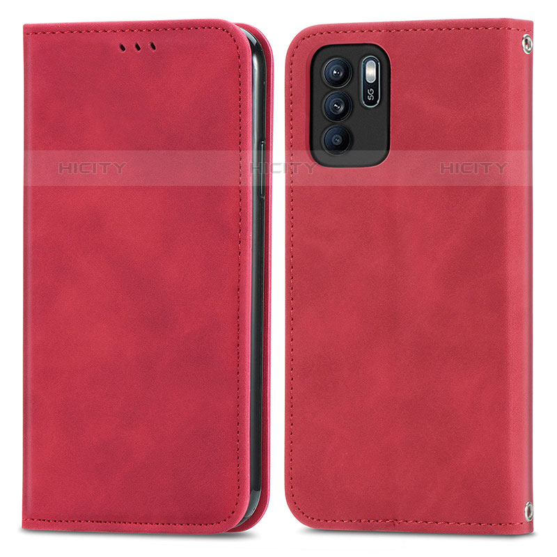 Funda de Cuero Cartera con Soporte Carcasa S04D para Oppo Reno6 Z 5G Rojo