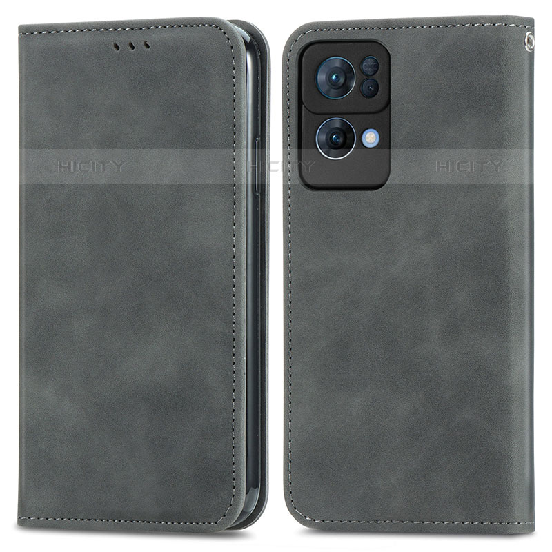 Funda de Cuero Cartera con Soporte Carcasa S04D para Oppo Reno7 Pro 5G Gris