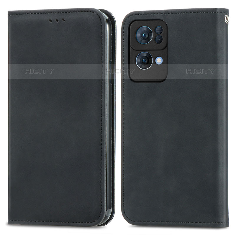 Funda de Cuero Cartera con Soporte Carcasa S04D para Oppo Reno7 Pro 5G Negro