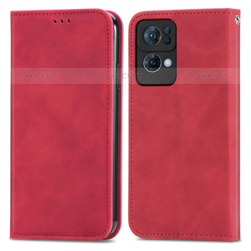 Funda de Cuero Cartera con Soporte Carcasa S04D para Oppo Reno7 Pro 5G Rojo