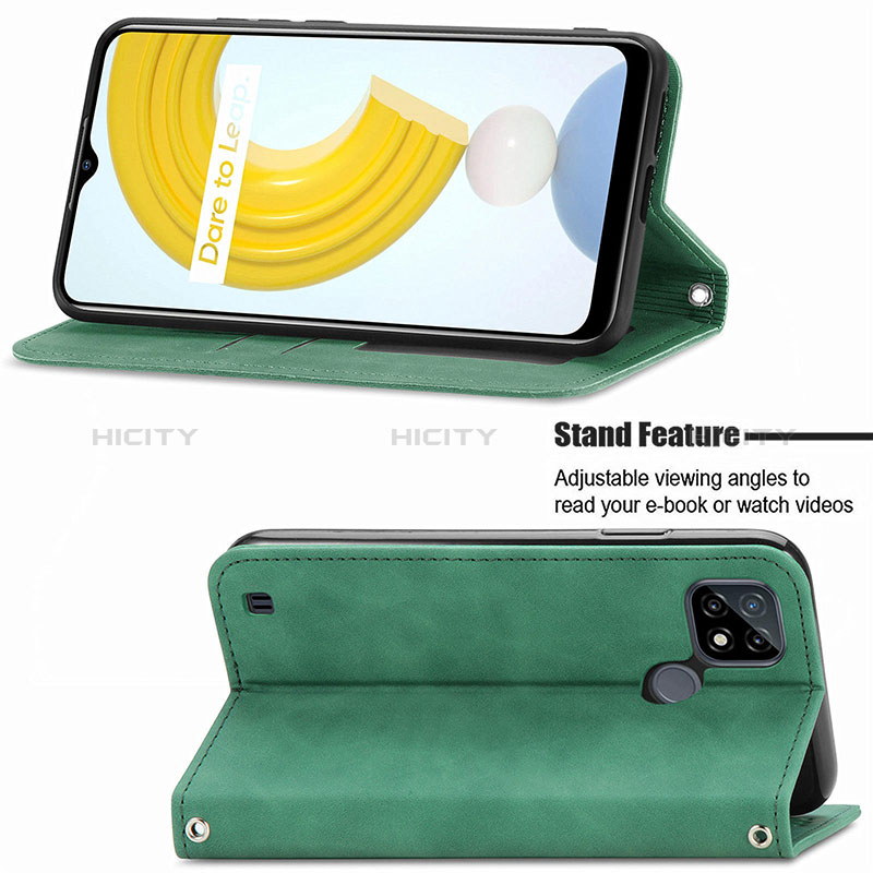 Funda de Cuero Cartera con Soporte Carcasa S04D para Realme C21Y