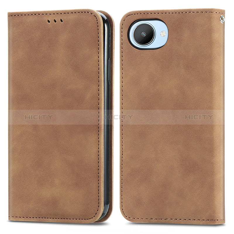 Funda de Cuero Cartera con Soporte Carcasa S04D para Realme C30 Marron