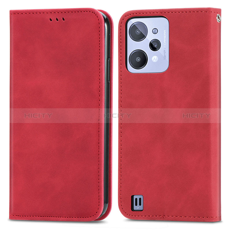 Funda de Cuero Cartera con Soporte Carcasa S04D para Realme C31 Rojo