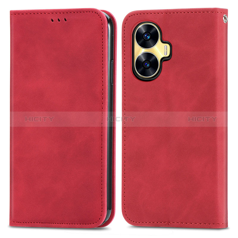 Funda de Cuero Cartera con Soporte Carcasa S04D para Realme C55 Rojo