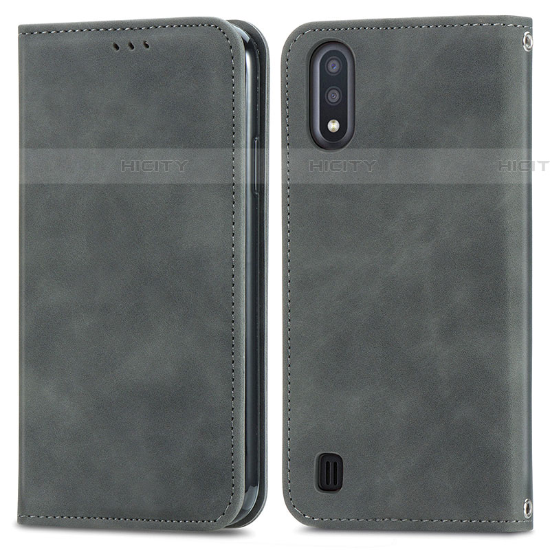 Funda de Cuero Cartera con Soporte Carcasa S04D para Samsung Galaxy A01 SM-A015 Gris