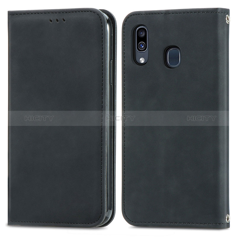 Funda de Cuero Cartera con Soporte Carcasa S04D para Samsung Galaxy A20 Negro