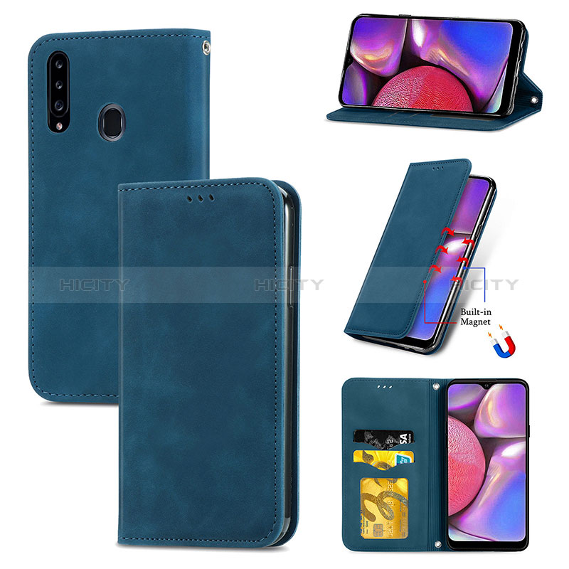 Funda de Cuero Cartera con Soporte Carcasa S04D para Samsung Galaxy A20s