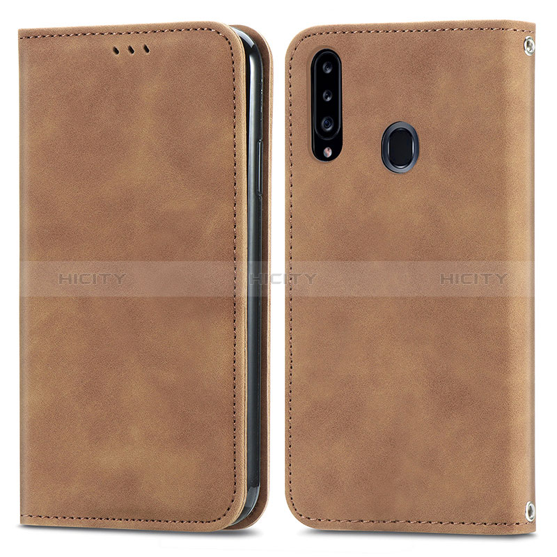 Funda de Cuero Cartera con Soporte Carcasa S04D para Samsung Galaxy A20s Marron