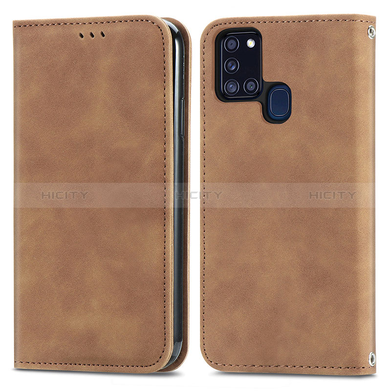 Funda de Cuero Cartera con Soporte Carcasa S04D para Samsung Galaxy A21s Marron