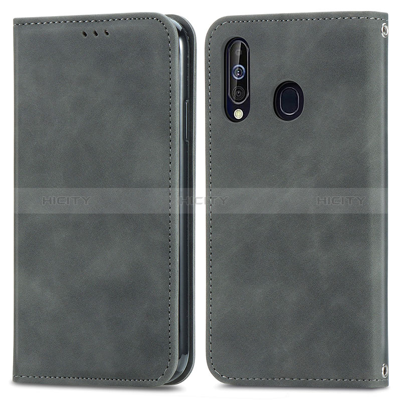 Funda de Cuero Cartera con Soporte Carcasa S04D para Samsung Galaxy A60 Gris