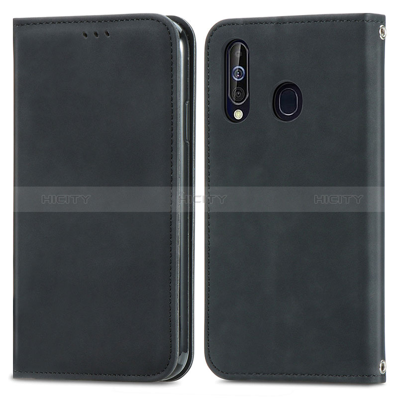 Funda de Cuero Cartera con Soporte Carcasa S04D para Samsung Galaxy A60 Negro