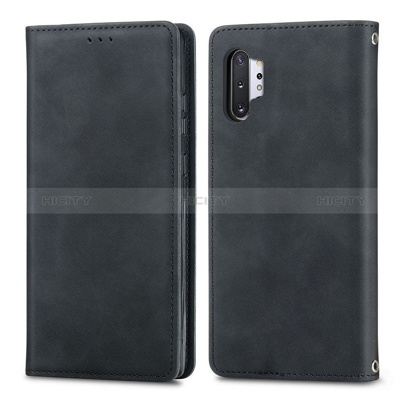 Funda de Cuero Cartera con Soporte Carcasa S04D para Samsung Galaxy Note 10 Plus 5G Negro