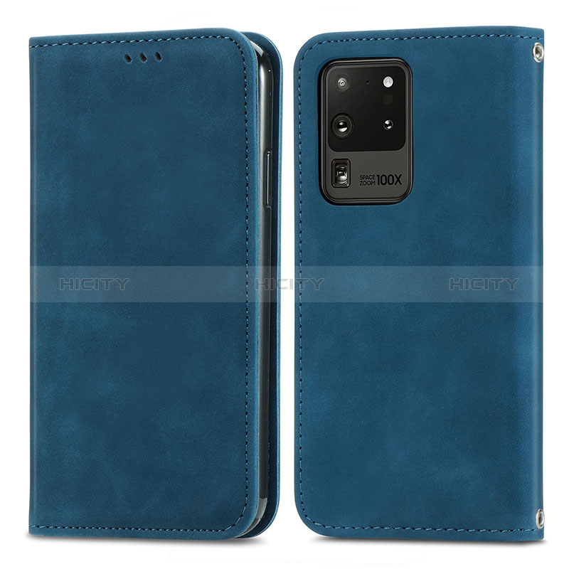 Funda de Cuero Cartera con Soporte Carcasa S04D para Samsung Galaxy S20 Ultra Azul