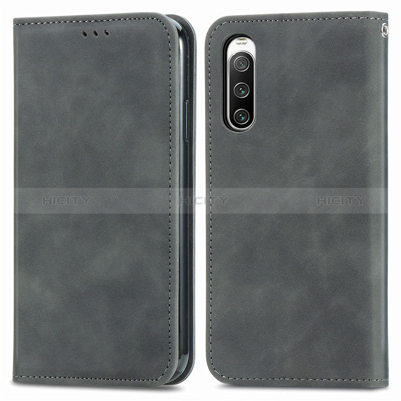 Funda de Cuero Cartera con Soporte Carcasa S04D para Sony Xperia 10 V Gris