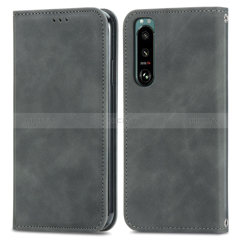 Funda de Cuero Cartera con Soporte Carcasa S04D para Sony Xperia 5 III Gris