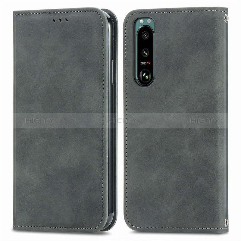 Funda de Cuero Cartera con Soporte Carcasa S04D para Sony Xperia 5 IV Gris