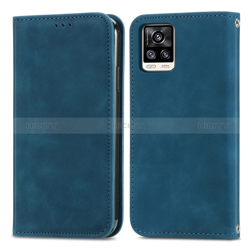 Funda de Cuero Cartera con Soporte Carcasa S04D para Vivo V20 Azul