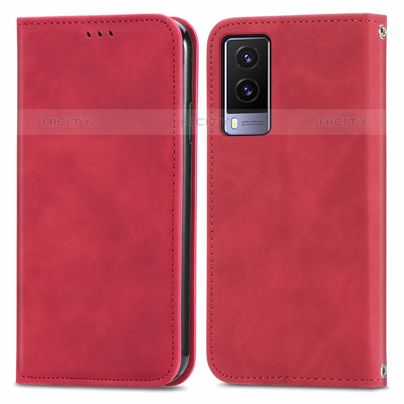 Funda de Cuero Cartera con Soporte Carcasa S04D para Vivo V21e 5G Rojo