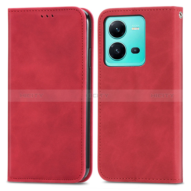 Funda de Cuero Cartera con Soporte Carcasa S04D para Vivo V25e Rojo