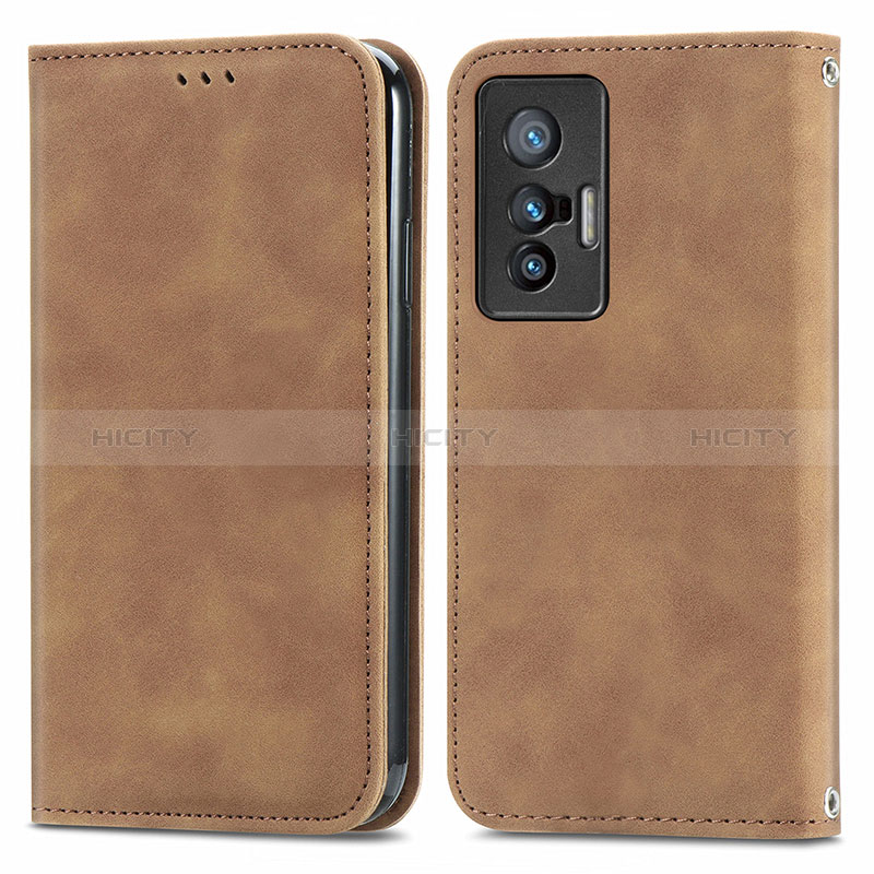 Funda de Cuero Cartera con Soporte Carcasa S04D para Vivo X70 5G Marron