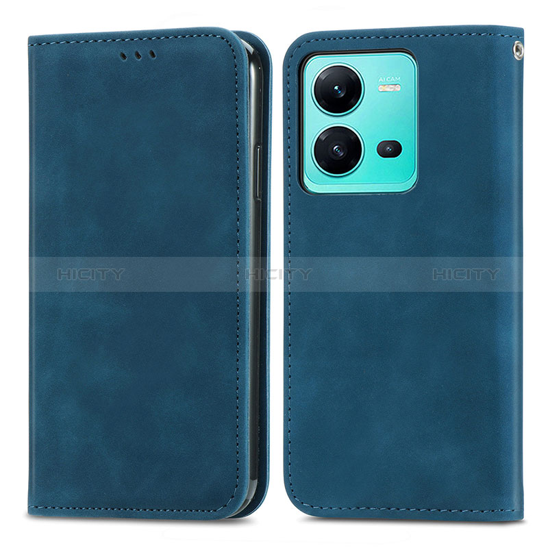 Funda de Cuero Cartera con Soporte Carcasa S04D para Vivo X80 Lite 5G Azul