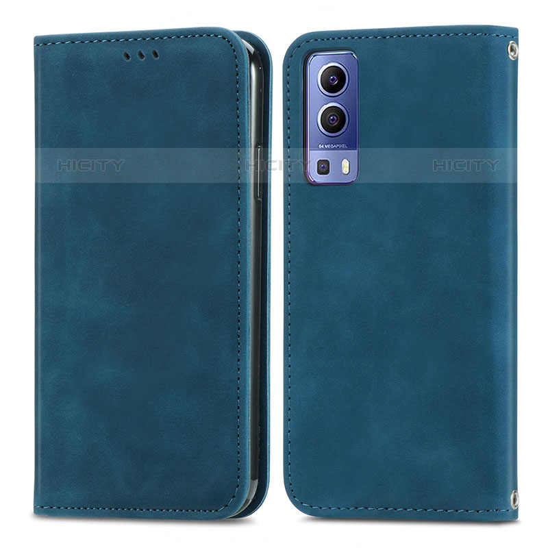 Funda de Cuero Cartera con Soporte Carcasa S04D para Vivo Y52 5G Azul