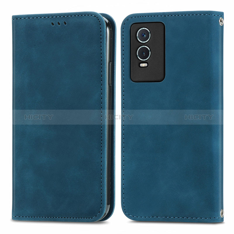 Funda de Cuero Cartera con Soporte Carcasa S04D para Vivo Y76s 5G Azul