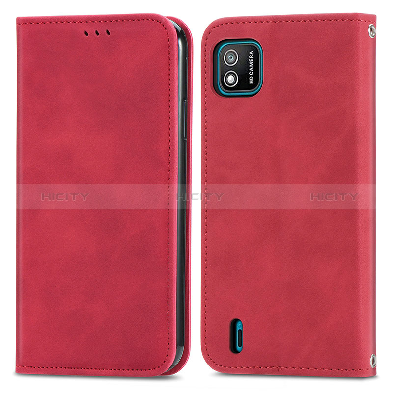 Funda de Cuero Cartera con Soporte Carcasa S04D para Wiko Y62 Rojo