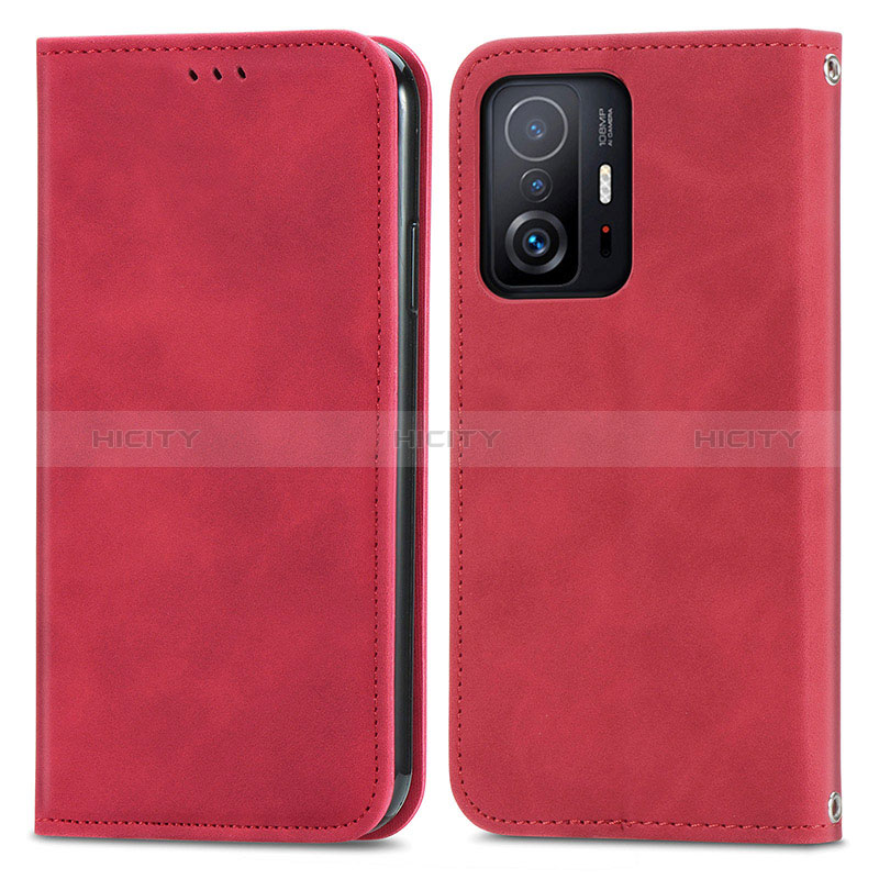 Funda de Cuero Cartera con Soporte Carcasa S04D para Xiaomi Mi 11T Pro 5G Rojo