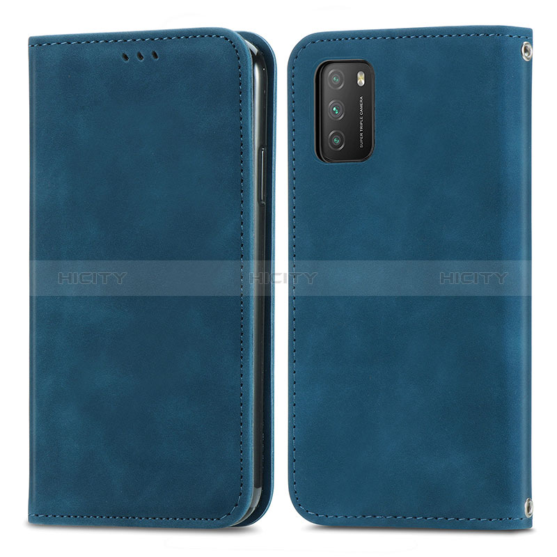 Funda de Cuero Cartera con Soporte Carcasa S04D para Xiaomi Poco M3 Azul