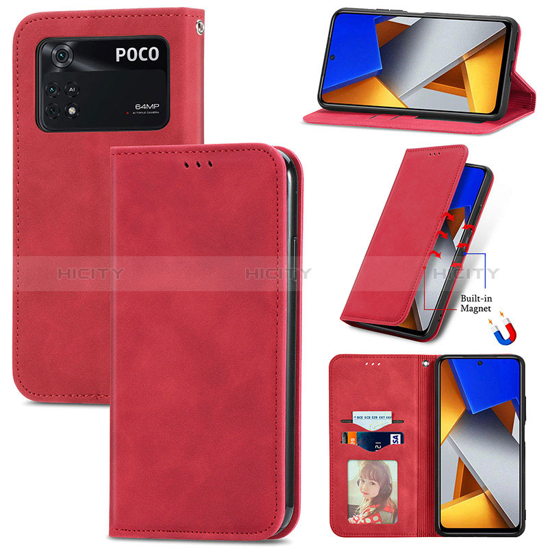 Funda de Cuero Cartera con Soporte Carcasa S04D para Xiaomi Poco M4 Pro 4G