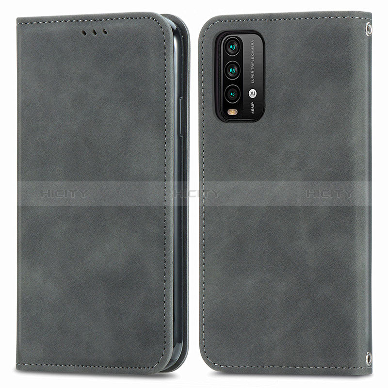 Funda de Cuero Cartera con Soporte Carcasa S04D para Xiaomi Redmi 9 Power Gris