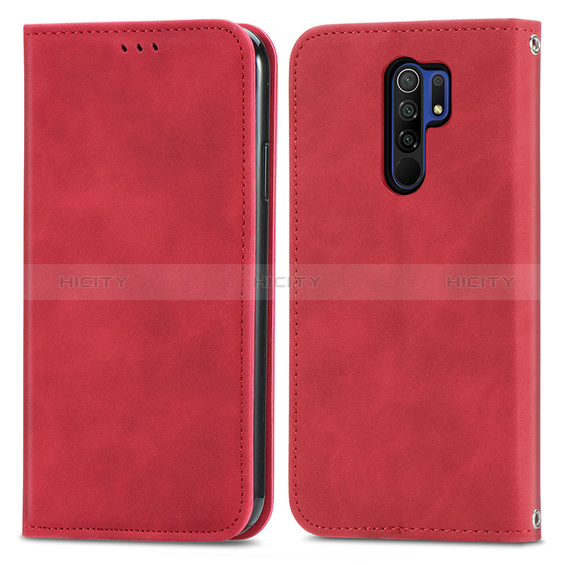 Funda de Cuero Cartera con Soporte Carcasa S04D para Xiaomi Redmi 9 Rojo