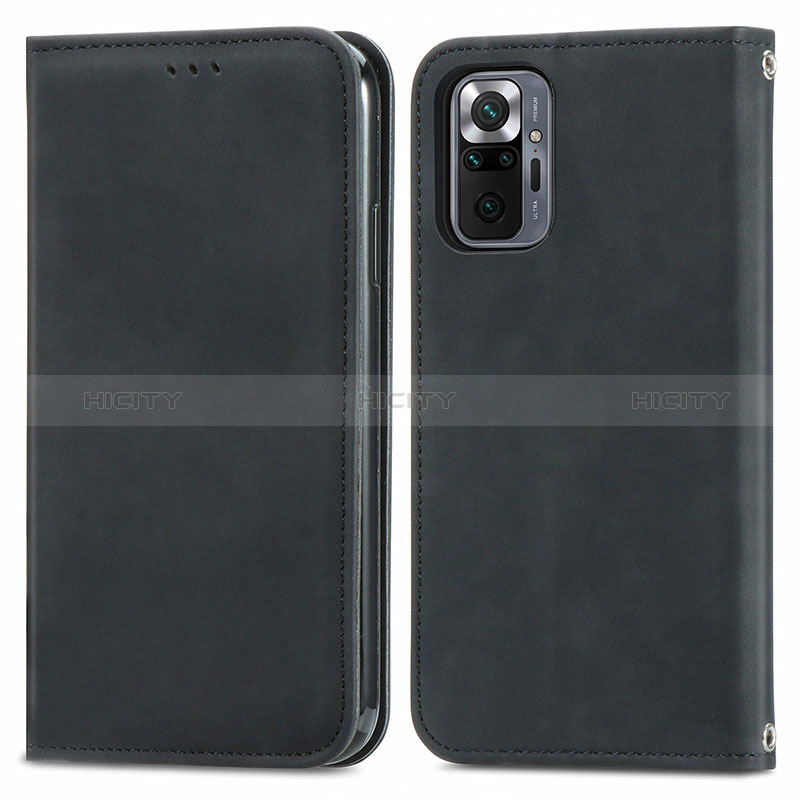 Funda de Cuero Cartera con Soporte Carcasa S04D para Xiaomi Redmi Note 10 Pro 4G Negro